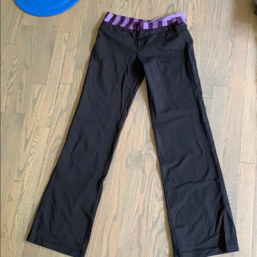 Lulu lemon black workout pants with purple waist